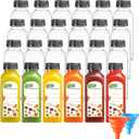 24 PACK, 12 OZ Reusable Plastic Juice Bottles with Caps, Plus 24 Labels & 2 Silicone Funnels - Clear Juicing Bottles for Juice, Smoothies, Ginger, Tea, Coffee - Food Grade & Leakproof Travel Bottles