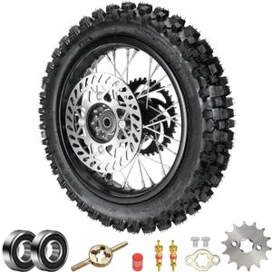XIKOBY 12" Rear Wheel 80/ 100-12 3.00-12 Dirt Bike Tire Rim Assembly Compatible with 110cc 125cc SSR SR125 CRF70 CRF110F KX65 KLX110 KLX110L TTR90 TTR110 PW80 JR80 Baja DR70 Off Road Pit Bike Parts