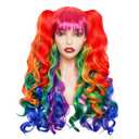 Gvhntk Rainbow Wig with 2 Curly Ponytails Long Curly Cosplay Wig Detachable Pigtails Wigs for Women Halloween Costume Party