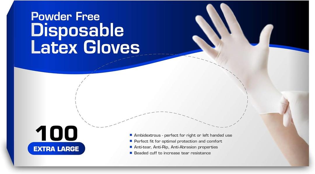 Chef's Star New Disposable Latex Gloves, Powder Free (100 Gloves Per Box) (Extra Large)