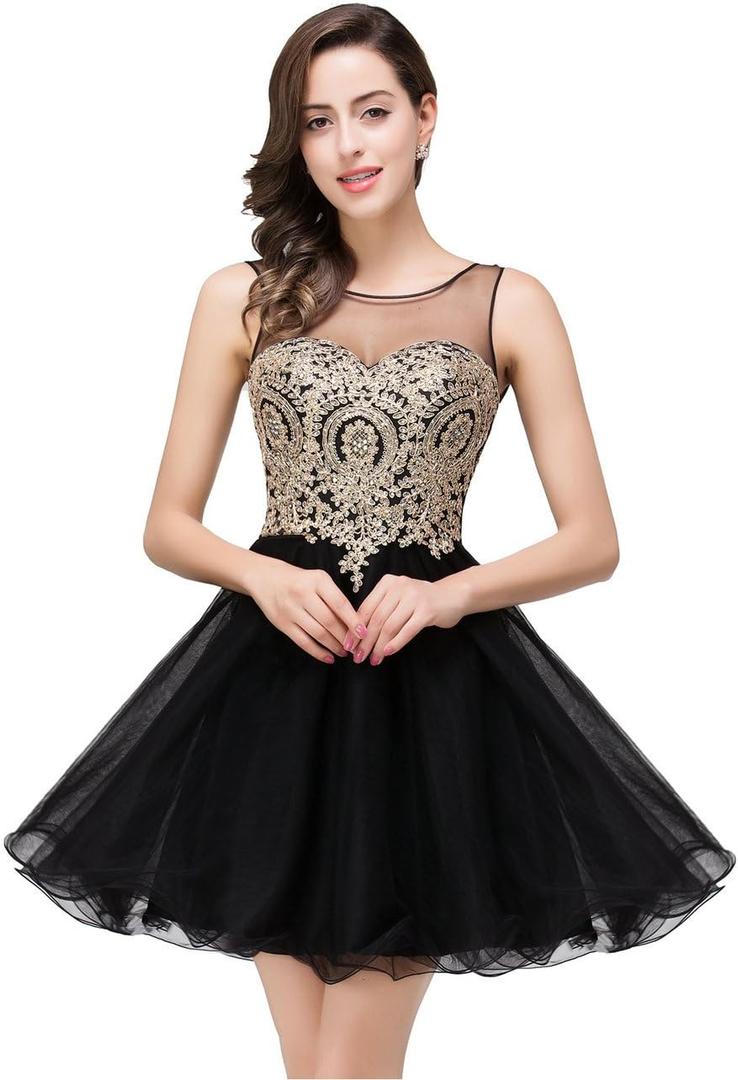 MisShow 2024 Women's Cocktail Dresses Crystals Applique Short Prom Homecoming Dresses (Large, Black)