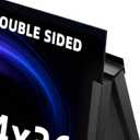 Heavy Duty Slide-in Folding Sandwich Board A-Frame Sidewalk Sign 24x36 Inch Black Coated Steel Metal Double-Sided Pavement Sign (2 Corrugated Plastic Poster Board)
