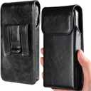 Miimall Leather Cell Phone Holster with Belt Clip, Phone Pouch for iPhone 16 Pro Max 15 Pro Max 14 Pro Max 13 Pro Max 12 Pro Max 11 Pro Max XS Max 16 Plus 15 Plus 14 Plus, Black-Large