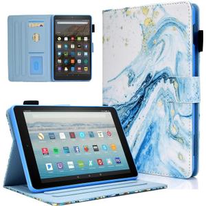 DTangLsm Case for Amazon Fire HD 8 Tablet (8th / 7th / 6th Generation, 2018 2017 2016 Release) 8" Slim PU Leather Folio Stand Protective Cover for Fire 8 Tablet Case with Auto Wake/Sleep, Marble Blue