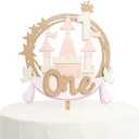 Princess Castle 1st Birthday Cake Topper, Wooden, Pink, 1 Count, 4.9 x 8 Inches, Castle Cake Topper For Girl Birthday, Baby Shower, Anniversary