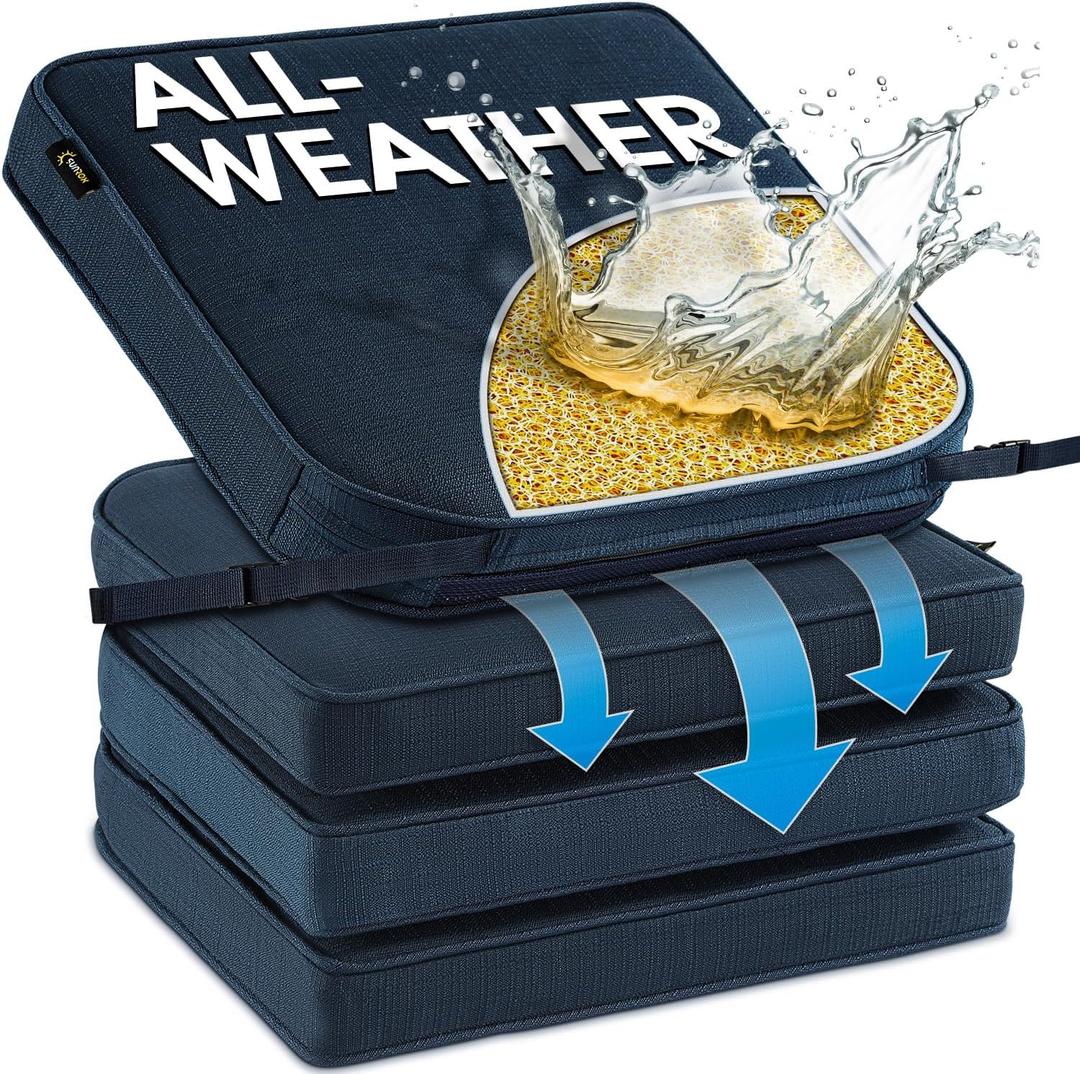 SUNROX DryFast Foam Outdoor Chair Cushion with DryMesh Drainage, All-Weather FadeShield Water Resistant Patio Furniture Cushions, Ultra Durable Patio Chair Cushions 17"x16", 4 Pack Navy