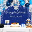 Mocsicka Class of 2026 Backdrop Blue Silver Glitter Bokeh Graduation Party Background 2026 Congrats Grad Prom Party Cake Table Decoration Photo Booth Props (8x6ft)