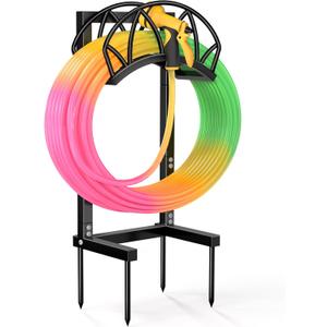 HZE Garden Hose Holder, Freestanding Water Hose Holder Stand for Outside, Heavy Duty Detachable Metal Garden Tube Storage Hanger Rack Holds 160 FT for Yard Lawn Farm, Black