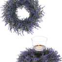 BLOSMON Fake Lavender Centerpieces Wreath: 2pcs 13 Inch Diam Purple Lavender Artificial Flowers Candle Rings Wreaths for Wedding Table Decoration - Faux Floral for Home Wall Window Decor