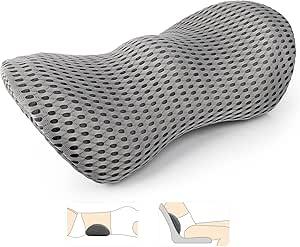 Agokud Lumbar Pillow, Lumbar Support Pillow for Office Chair and Car Seat, Memory Foam Back Support Pillow for Lower Back Pain Relief, Adjustable Back Pillow for Rest, Sleeping, Travel(Grey)