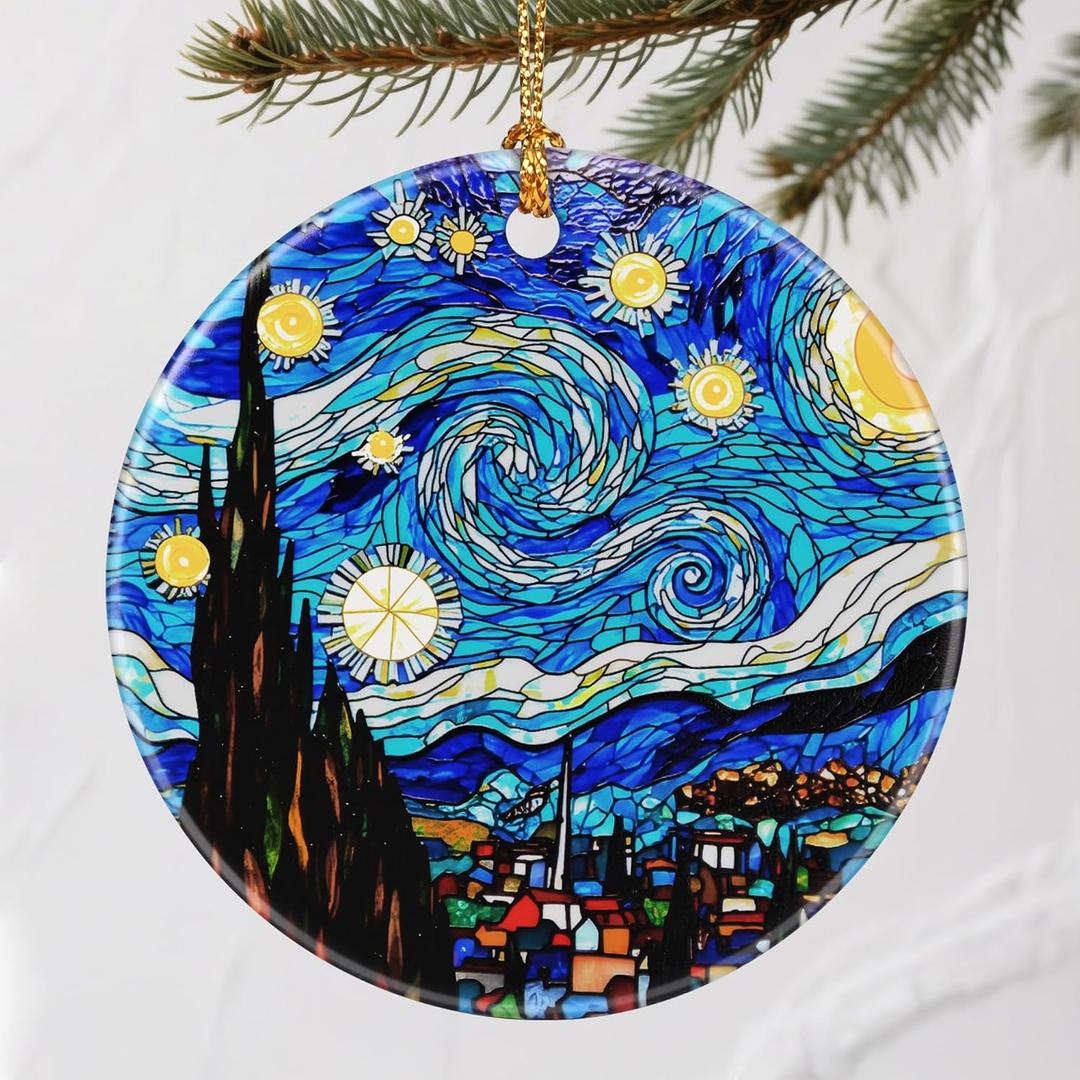 2 x Artistic Starry Night Christmas Ornaments: Christmas Tree Decorations & Holiday Ornaments  Holiday Presents, Gift Ideas for Friends, Coworker, Family, Art Lover, and Van Gogh Fan