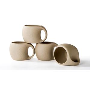 SYJAN HOME Ceramic Espresso Cups with Handle,6 OZ Ceramic Coffee Cups Set of 4,Cute Demitasse Cups for Double Shots,Cappuccino Cups Set for Small Latte,Tea,Cafe (Natural Beige,6 OZ)
