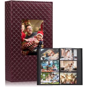 RECUTMS Photo Album 4x6,Holds 300 Photos,PU Leather Picture Album with Black Pages, Horizontal Pockets, Clear Sleeves Memory Book for Family, Travel, Wedding & Gift (Wine Red)