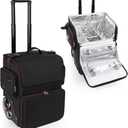 Large Makeup Train Case with Makeup Travel Bag and 4 Clear Makeup Bags for Hairstylist, Hairdresser Bag with Detachable Pouch,Heat Insulation Anti-scalding for Hairdressing Organizer Big wheels