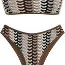 ZAFUL Women Strapless Textured Bandeau Bikini 2 Piece Swimwear Cheeky Solid Lace up Bathing Suits (M)