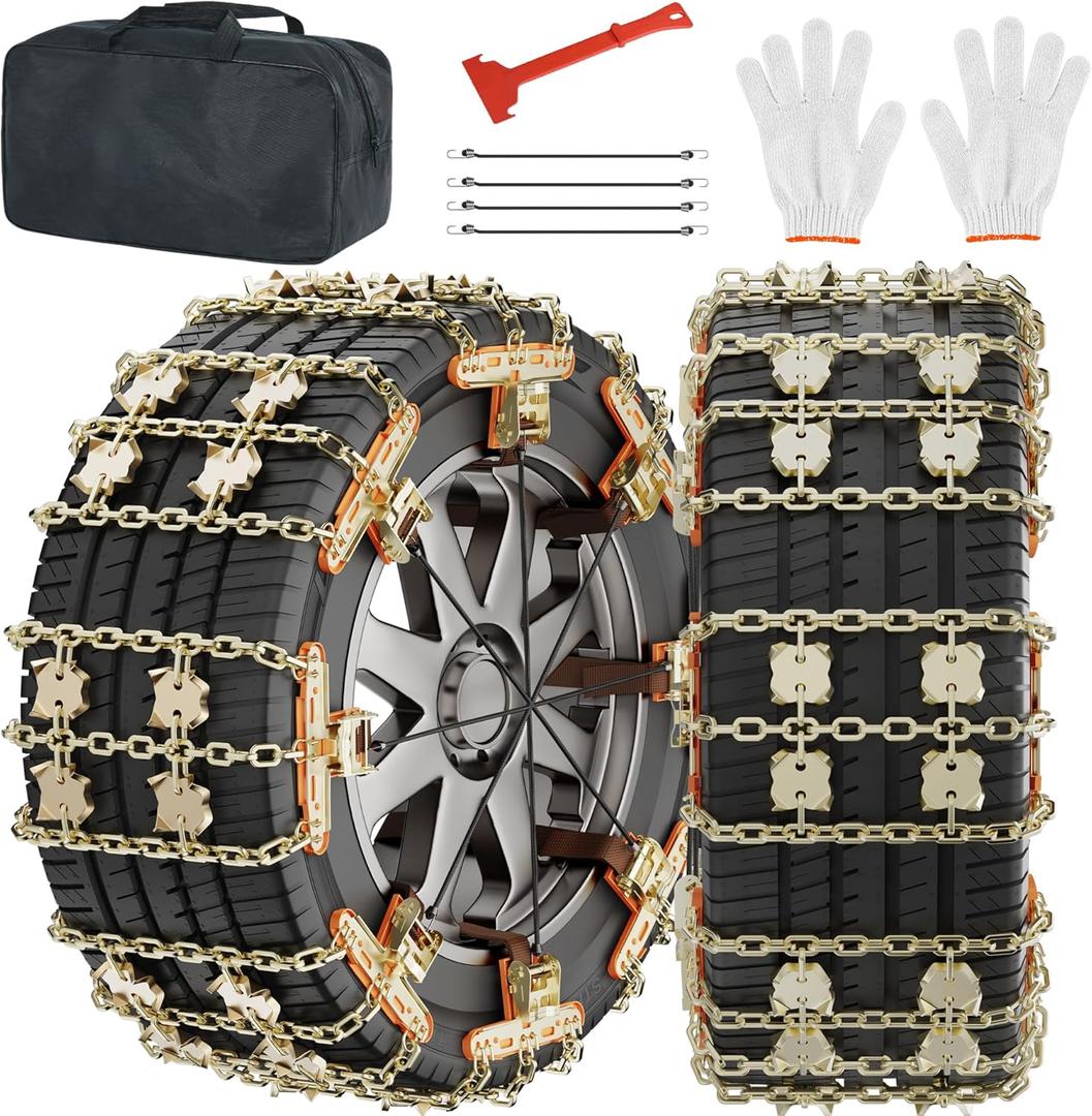 MOPHOTO Upgraded Snow Chains 8 Pack, Tire Chains for Cars/SUVs/Pickup Trucks, Security Chains, for Tire Width 215-285 mm, 30s Quick-Install Security Chains, Durable Winter Traction