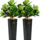 KOL 4.2FT 2-Pack Artificial Fiddle Leaf Fig Tree with Galvanized Steel Black Planter, Realistic Fake Faux Silk Plant & Superbly Crafted Flower Pot, Modern Home Office Living Room Decor Indoor Outdoor