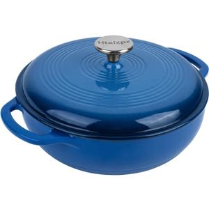 Enameled Cast Iron Dutch Oven Pot with Lid, 3 Quart Shallow Dutch Oven, Oven Safe up to 500 F, Suitable for Bread Baking, Braising, Roasting, Stews, Blue