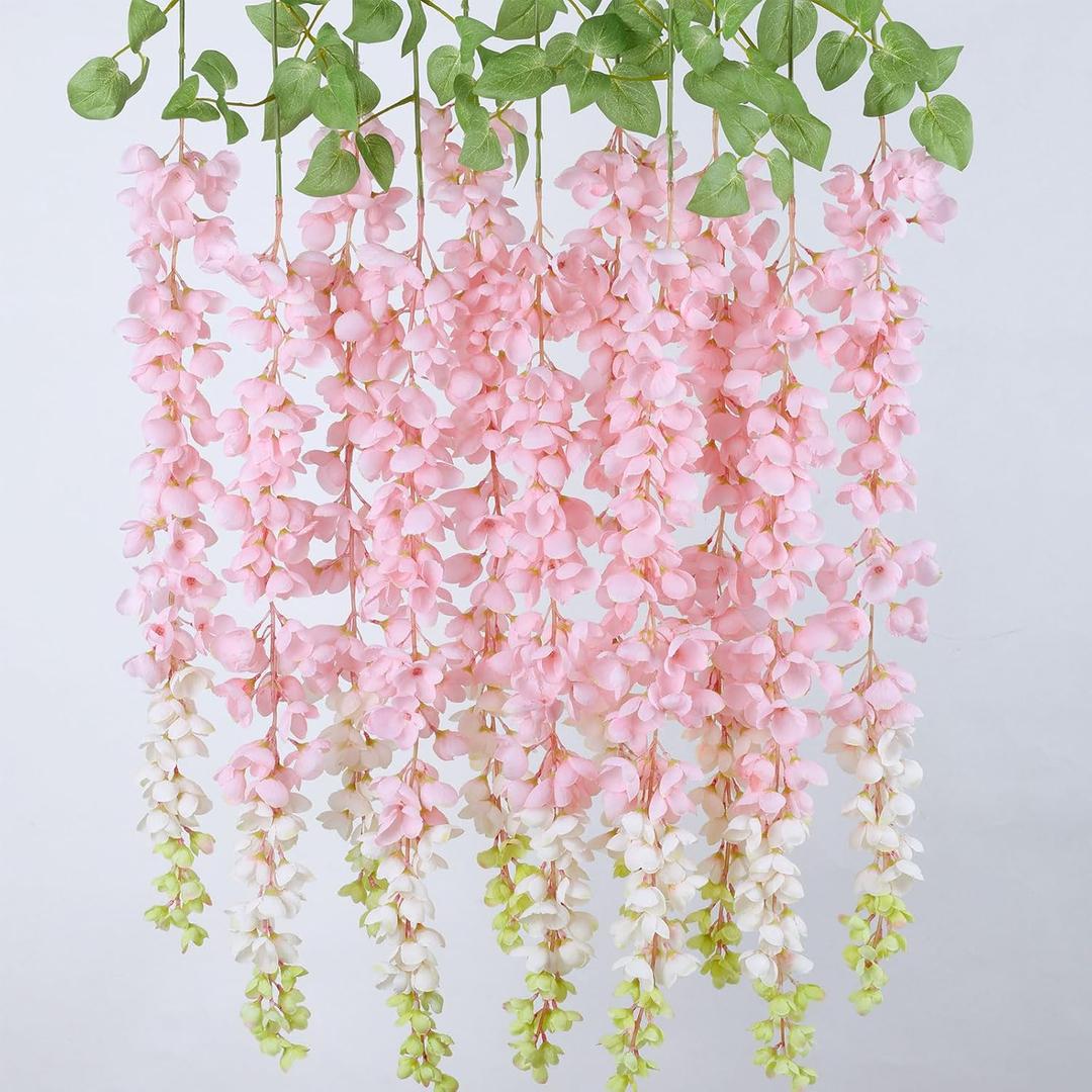 mizii 6Pcs Pink Wisteria Hanging Flowers 48" Silk Wisteria Artificial Flowers Garland Vines Fake Hanging Flowers Decoration for Wedding Flower Wall Backdrop Centerpieces Party Room Decor (Pink)