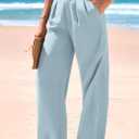 KIRUNDO Wide Leg Dress Pants for Women High Waisted Office Work Trousers Business Casual Slacks Button Flowy Palazzo Pant(Dusty Blue, Large)