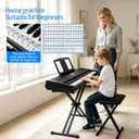 Keyboard Piano Stand and Bench Set with Piano Stickers | 7-Level Height Adjustable, Lockable Safety Straps, Foldable & Portable, Fits 61 76 88 Keyboards, Sturdy Bench Chair Included