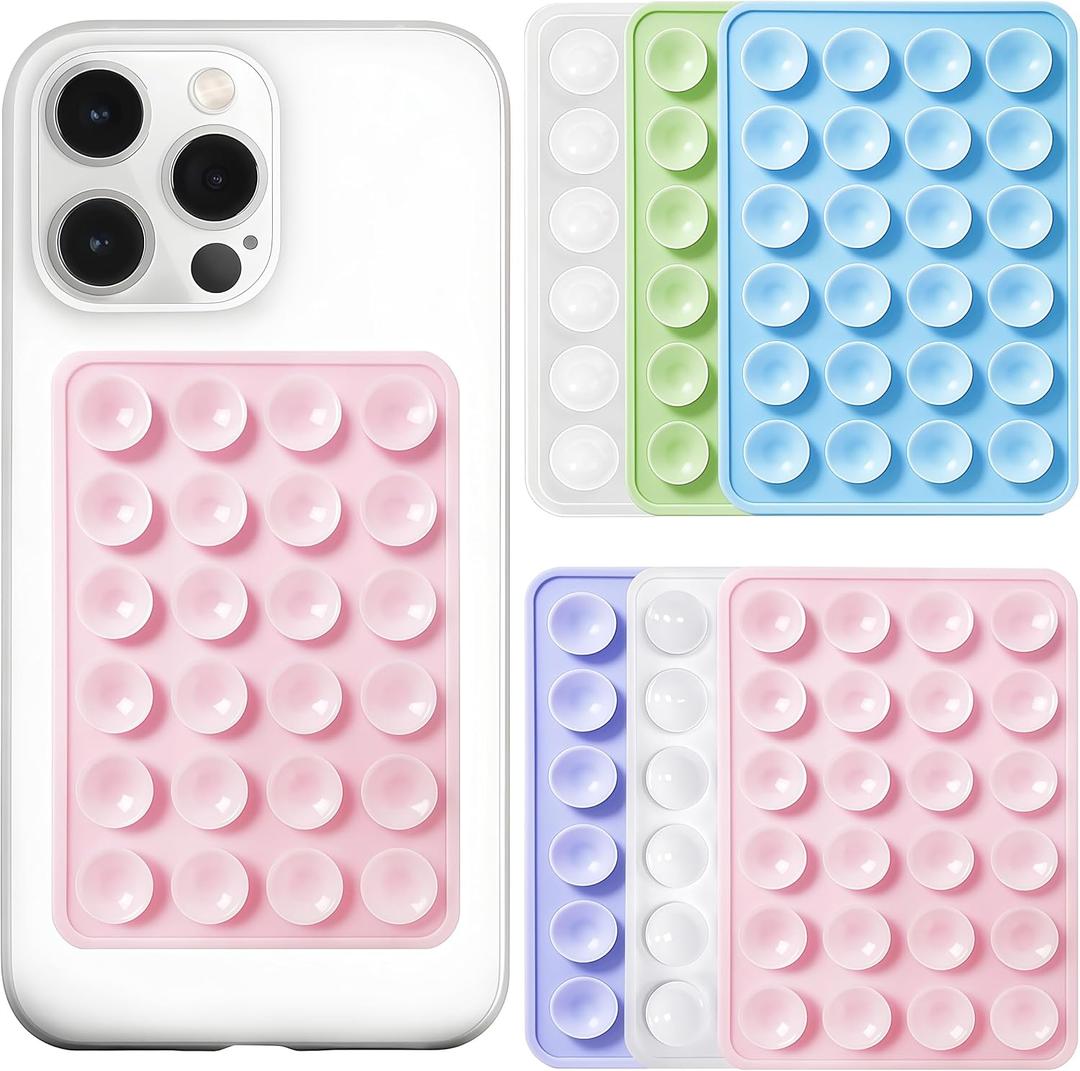 Anteel 6 Pack Silicone Suction Phone Case Adhesive Mount, Strong Grip Holder for Selfies and Tiktok Videos, Hands-Free Sticky Phone Grip for iPhone and Android, 2.17" x 3.15"
