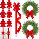 Crowye 12 Pcs Christmas Door Cabinet Bows and Kitchen Cabinet Wreaths Set Red Christmas Kitchen Ribbons Bows Xmas Mini Norfolk Wreath Hanging Decorations for Xmas Door Farmhouse Window Fireplace