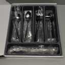 21Piece Modern Black Silverware Set with Organizer Tray Stainless Steel Eating Utensil Sets Kitchen Knives Forks and Spoons Cutlery Set Heavy Duty Tableware Flatware Sets for 4, Dishwasher Safe.tray is broken