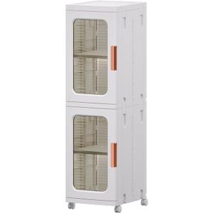Narrow Cabinet With Doors and Shelves - Tall Skinny Bathroom Storage Kitchen Organizer With Adjustable Shelf - Toilet Paper Linen Closet 2 Layer (White)