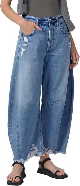 LONGBIDA Women's Mid Rise Barrel Jeans-Vintage Wide Leg Cropped Denim Pants,Y2K Baggy Boyfriend Style
 10