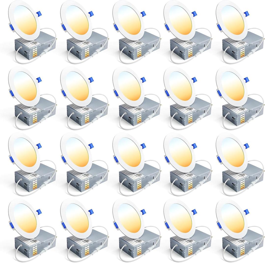 Ensenior 20 Pack 4 Inch LED Recessed Light, 5CCT Dimmable Canless Wafer
2700K-5000K Selectable, 5%-100% Dimmable, 750LM 9W 120V, IC & Damp Rated, ETL & FCC & UL Certified, 50000h Life Span