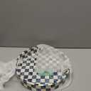CHI AN HOME 12.6" Round Decorative Tray with Handles, Checkered Capiz Mother of Pearl Serving Tray for Coffee Table, Kitchen Counter, or Bathroom (Navy Blue)