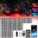 16PCS Segmented Motorcycle RGB LED Light Kits with Brake Turn Signal, Underglow Lights with APP/Dual Remote, Multicolor 12v Waterproof Underbody Neon Strips Lights for Harley Yamaha Suzuki