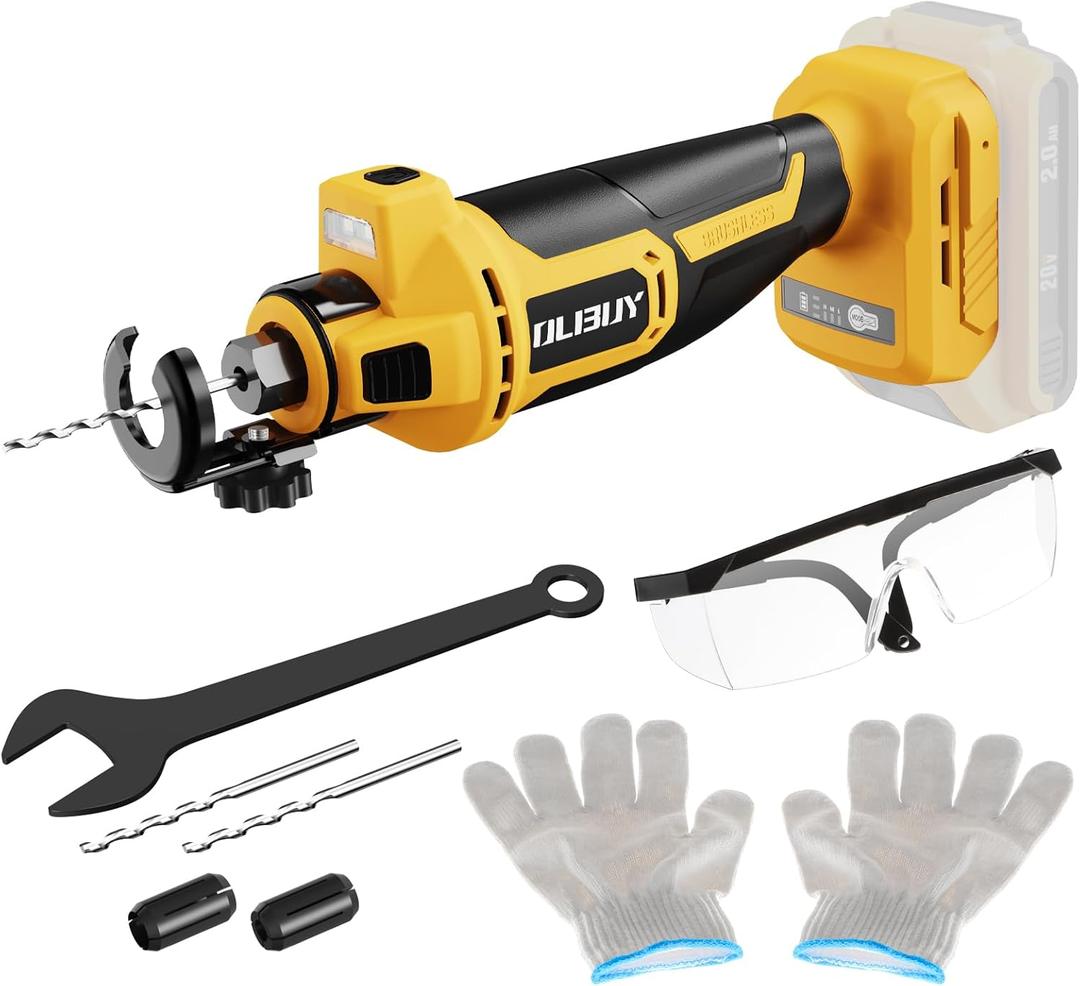 OLIBUY Cordless Drywall Cut-Out Tool for De-walt 20V Battery, 3 Speed Adjustable Brushless Rotary Saw with Up to 30000 RPM, Drywall Rotary Cutting Tool for Sheetrock,Wood,Plywood(Tool Only) (Yellow)