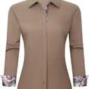 Esabel.C Womens Dress Shirts Cotton Long Sleeve Stretch Button Down Blouse | Cotton for Soft, Regualr Fit, Comfortable, Button Up Contrast Collar, No-iron, Ideal for Work, Casual & Daily Wear (Brown, L)