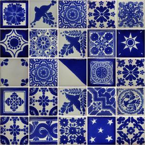 25 Hand Painted Decorative Talavera Mexican Tiles 2"x2" White and Blue