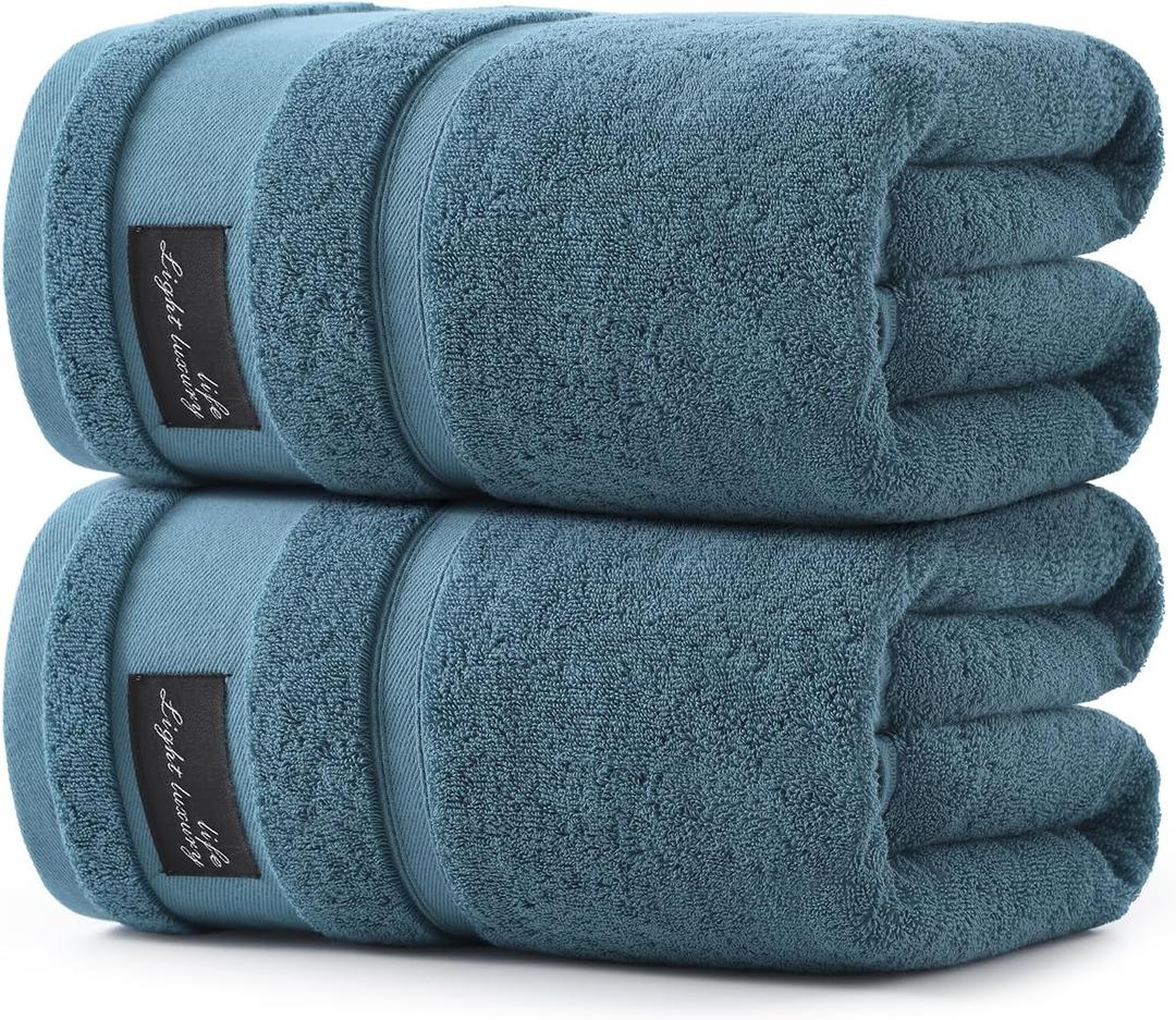 REDKISS Large Bath Towels Set 2 Piece, 100% Cotton, 31x63 in,Heavyweight 760G, Highly Absorbent & Quick Dry, Super Soft Luxury Shower Towels for Bathroom,Hotel Collection - Blue, 2 Pack