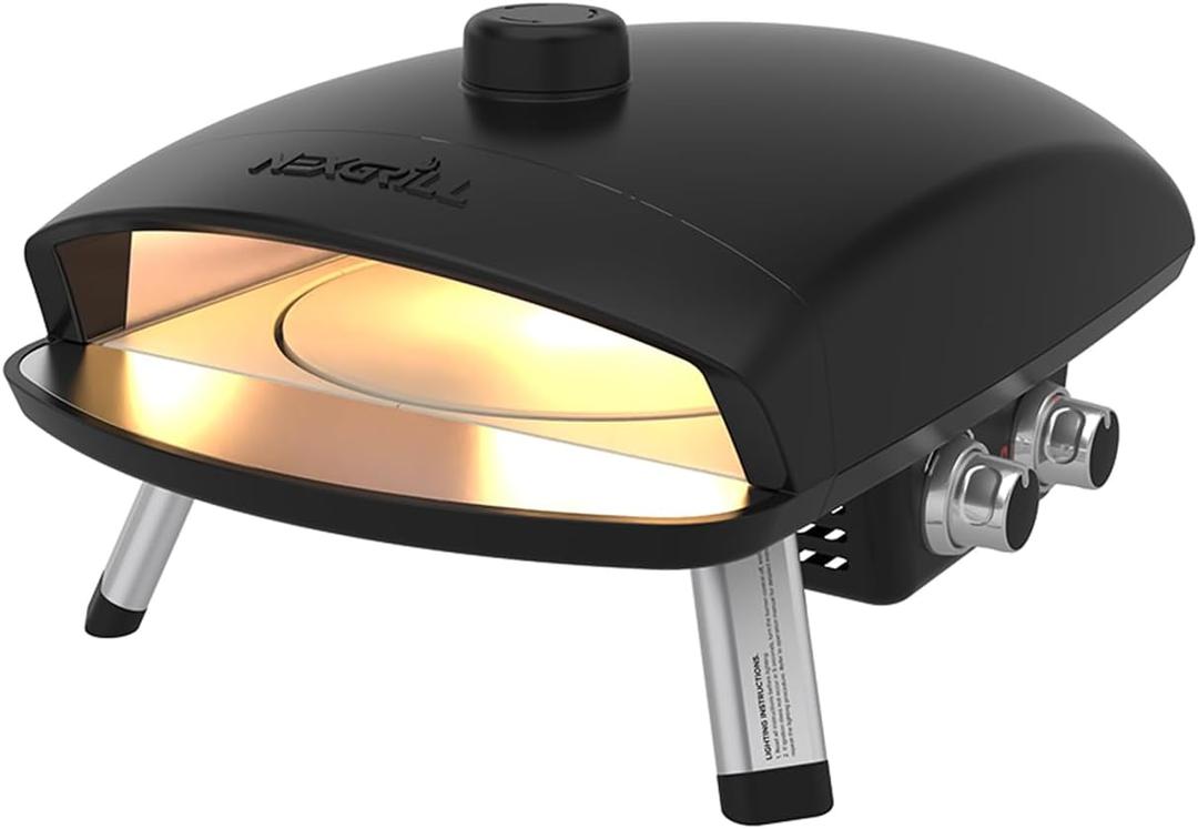 Nexgrill Ora 12" Tabletop Propane Pizza Oven, Cast Aluminum Frame, 14,000BTUs, Portable Gas Pizza Cooker with Foldable Legs, Wood Pellet Smoker Box, Rotating Cordierite Pizza Stone - 820-02003