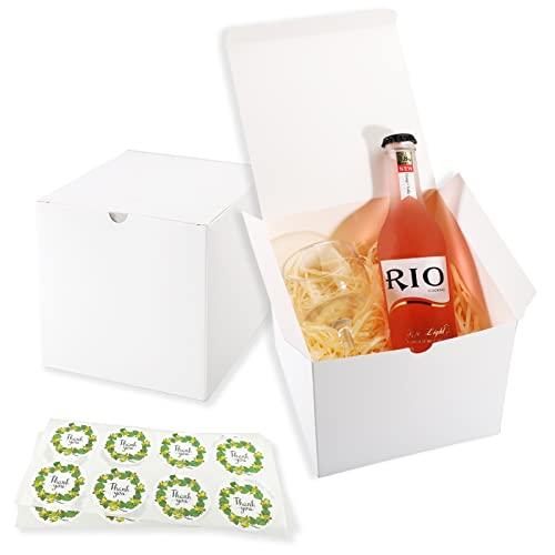 Frantis White Gift Boxes, 15 Pack 6x6x6 inch Small Gift Boxes with Lids for Weddings, Christmas, Valentine's, Ornaments, Bridesmaid Boxes Easy to Assemble Includes 16 Thank You Stickers