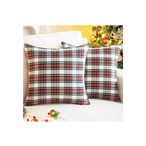 AQOTHES Pack of 2 Christmas Plaid Decorative Throw Pillow Covers Scottish Tartan Cushion Case for Farmhouse Home Holiday Decor Red and White, 18 x 18 Inches Red and White Plaid
