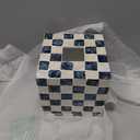 CHI AN HOME 5.7" Square Tissue Box Cover, Handmade Checkered Cube Tissue Box Cover with Capiz Shells, Decorative Mother of Pearl Tissue Holder for Living Room, Bathroom, Bedroom or Office (Navy Blue)