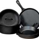 Lodge Cast Iron Set - 5-Piece Set - Pre-Seasoned Kitchen Set - Skillets, Griddle & Dutch Oven Included - PFAS-Free Non-Toxic Cookware