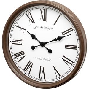 Extra Large 50cm Wall Clock in Brown - 20 Inch Silent Non Ticking Wall Clocks for Living Room, Vintage Farmhouse Train Station Design with Black Roman Numerals, Over Fireplace Clock