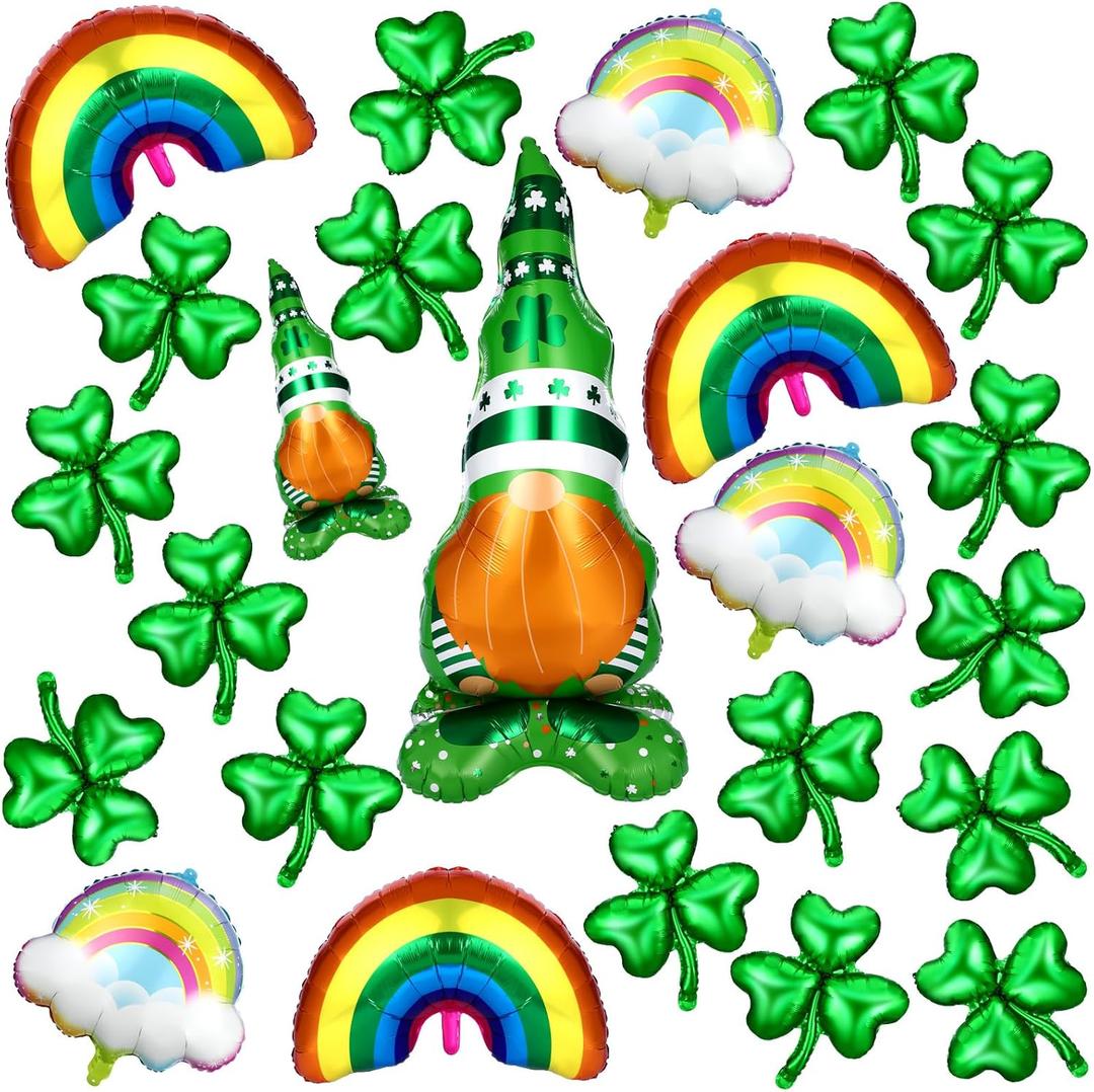 Hungdao 24 Pcs St Patrick's Day Balloons Green Lucky Rainbow Shamrock Foil Balloons for Irish Party Decorations Saint Patrick's Day Celebration Supplies Spring Irish Themed Birthday Party Favors