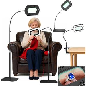 Magnifying Glass with Light and Stand with 10X Rectangle Ultra-Clear Glass Magnifying Lens, Magnifying Glass Table Lamp for Close Work, Reading, Sewing, Crafts, Flexible 3in1 Floor Lamp