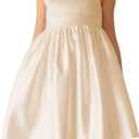 V-Back Satin Flower Girl Dress Girls Pretty Pageant for Wedding Guest First Communion Gown with Bowknot Size 4 Champagne