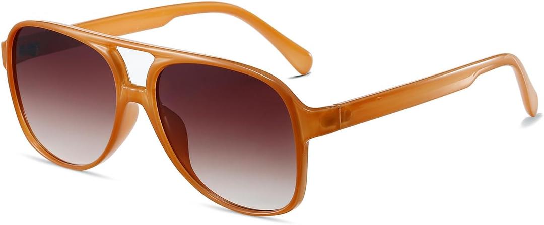 reckles Mark Vintage Retro 70s Sunglasses for Women Men Classic Large Square Aviator Trendy Glasses (Milky Orange, Millimeters, 60)