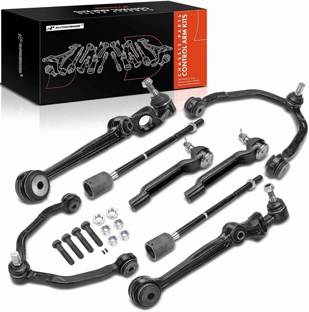 A-Premium Set of 8, Front Upper Lower Control Arm, Inner Outer Tie Rod End, Compatible with Ford Thunderbird 1989-1997, Mercury Cougar 1989-1997