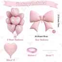 Pink Heart Balloons, Pink Bow Balloons, 10Pcs 18 Inch Heart Shaped Balloon and 38 Inch Helium Bow Foil Balloon for Girls Women Valentine's Day Baby Shower Bridal Shower Engagement Birthday Party Decor