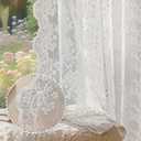 Vintage Lace Curtains 84 Inches Long 2 Panels, Romantic Semi Sheer Floral Lacy Curtains for Living Room, Elegant Window Drapes for Bedroom with Bow Curtain Ties, 55 Inch Wide Each Panel, White
